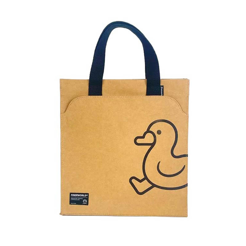Vaskbar kraft papir tote taske med front pocke